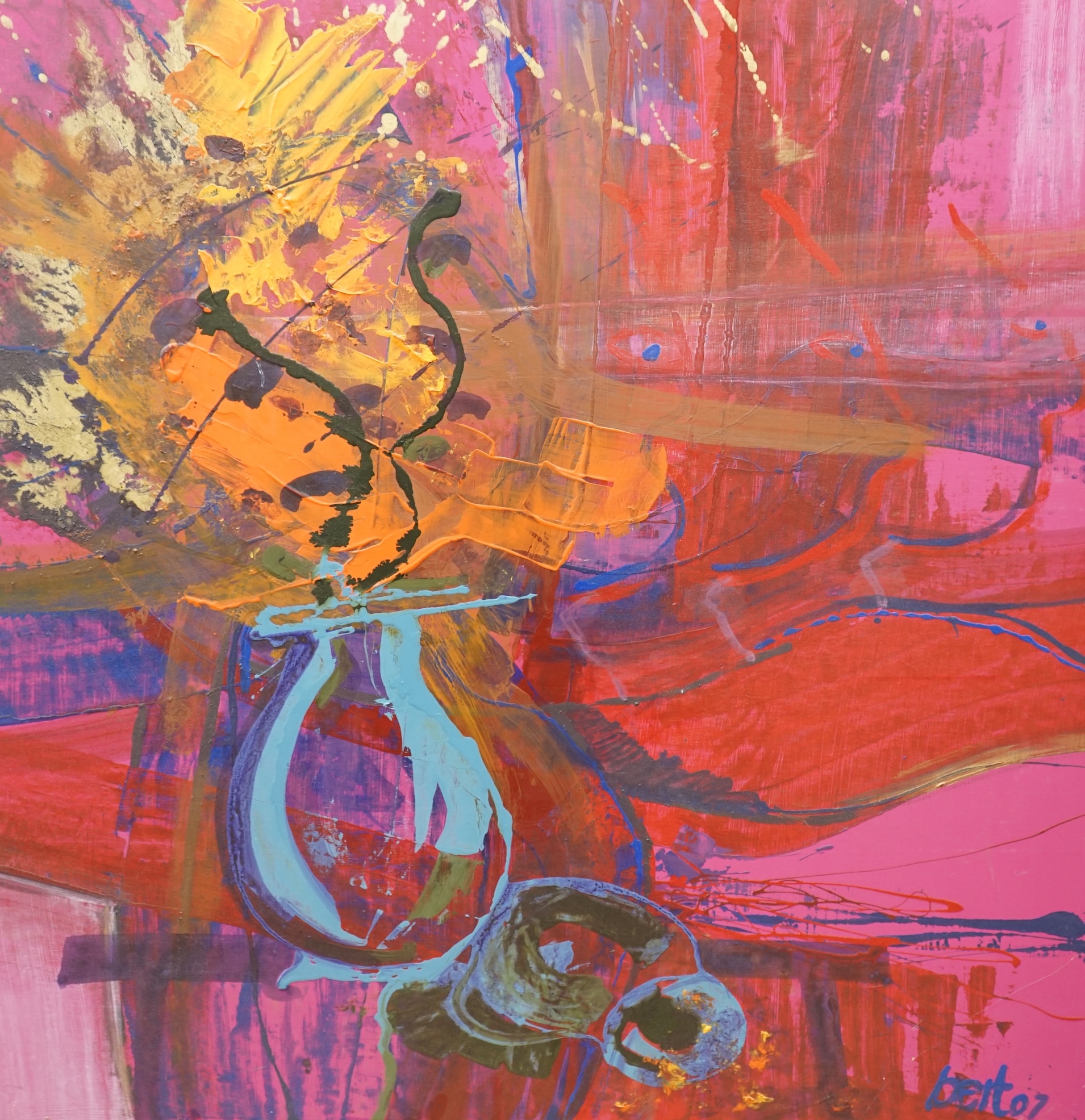 Bert Jacobs (Contemporary), abstract impasto oil on board, 'Vision', signed and dated '07, 122 x 122cm. Condition - good